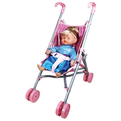 Doll Stroller Set: 12" Princess Ella Doll - Blue Gown