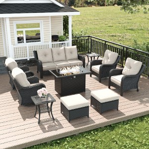 LayinSun Wicker Outdoor Furniture Set with 6-inch Comfy Cushions, High Back Patio Furniture Set with Swivel Rocking Chairs and Side Table - 1 of 4