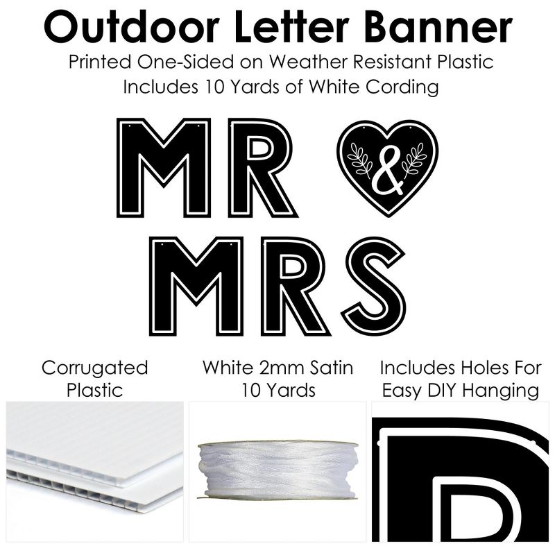 Big Dot of Happiness Mr. and Mrs. - Large Black and White Wedding or Bridal Shower Decorations - Mr & Mrs - Outdoor Letter Banner, 4 of 8