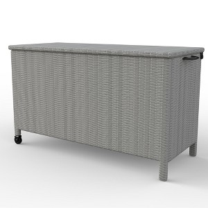 150 Gallon Storage Deck Box, Indoor Outdoor Storage Box, Waterproof Wicker, with Handle and 2 Wheels, for Cushions, Garden Tools and Pool Supplies - 1 of 4