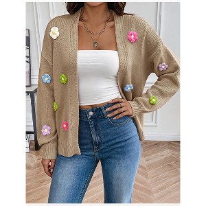 Women's Hand Crochet Floral Cardigan Loose Knit Sweater Coat Open