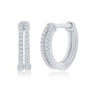 Diamonds D'Argento Sterling Silver, 13mm Double Row Huggie, Diamond Earrings - (60 Stones) - Silver - 1 of 3