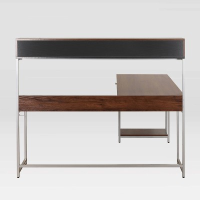 Walnut Wood L-Shaped Gaming Computer Desk with Hutch and Drawer