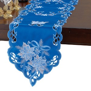 Collections Etc Blue & Silver Poinsettia & Bow Embroidered Table Linens - 1 of 3