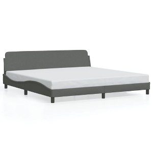 vidaXL King-Sized Bed Frame with Headboard - Dark Gray Fabric, Plywood Support Slats, Sturdy Legs for Bedroom Furniture - 1 of 4