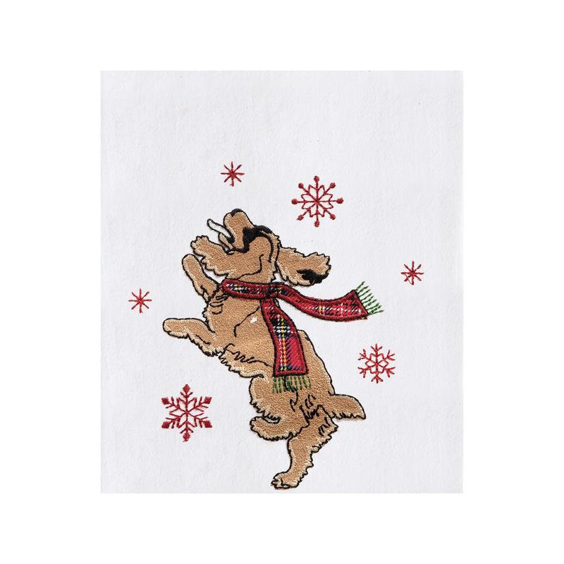 C&F Home Festive Dog Jumping Christmas Holiday Machine Washable Embellished Flour Sack Kitchen Towel 27L x 18W in., 2 of 5