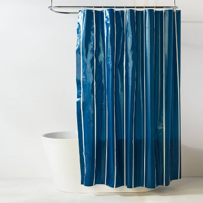 13pc PEVA Stripe Shower Curtain with Rings Set Navy - Room Essentials™