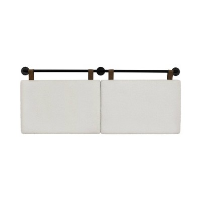 Queen Size White Boucle Upholstered Headboard with Leather Straps