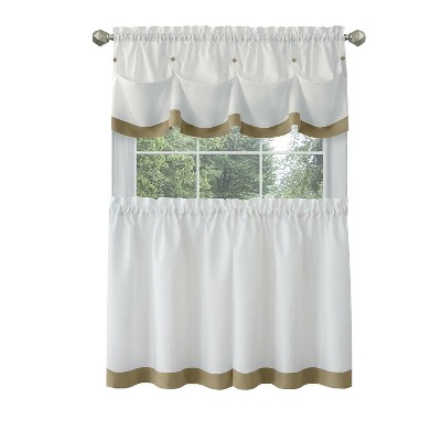 Kate Aurora Country Living Farmhouse 3 Pc Solid Cafe Kitchen Curtain Tier & Tucked Valance Set