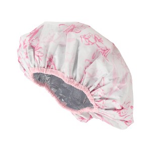 Unique Bargains Women Durable Floral Shower Cap Pink 1 Pc - 1 of 3