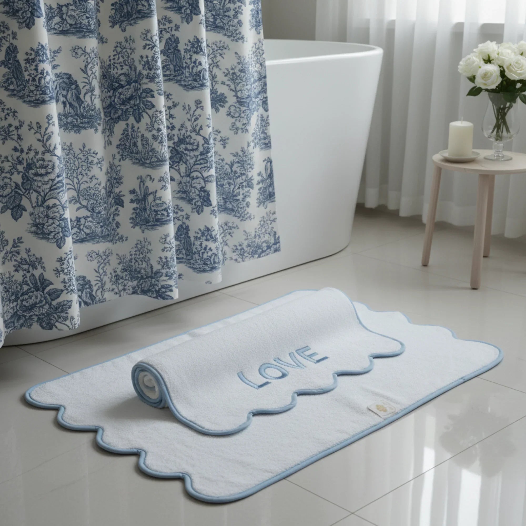 Lotus Linen Bath Towels – Fluffy, Ultra Soft & Highly Absorbent (4 pieces) Dispenza Blue Bath Mat-2 Pieces