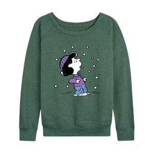 Women's - Peanuts - Lucy Snow Lightweight French Terry Wide Neck Long Sleeve Shirt - 1 of 4