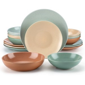 vancasso 16 Piece Porcelain Dinnerware Set, For 4 Person, Light Yellow, Grey, Blue-Green And Redwood - 1 of 4