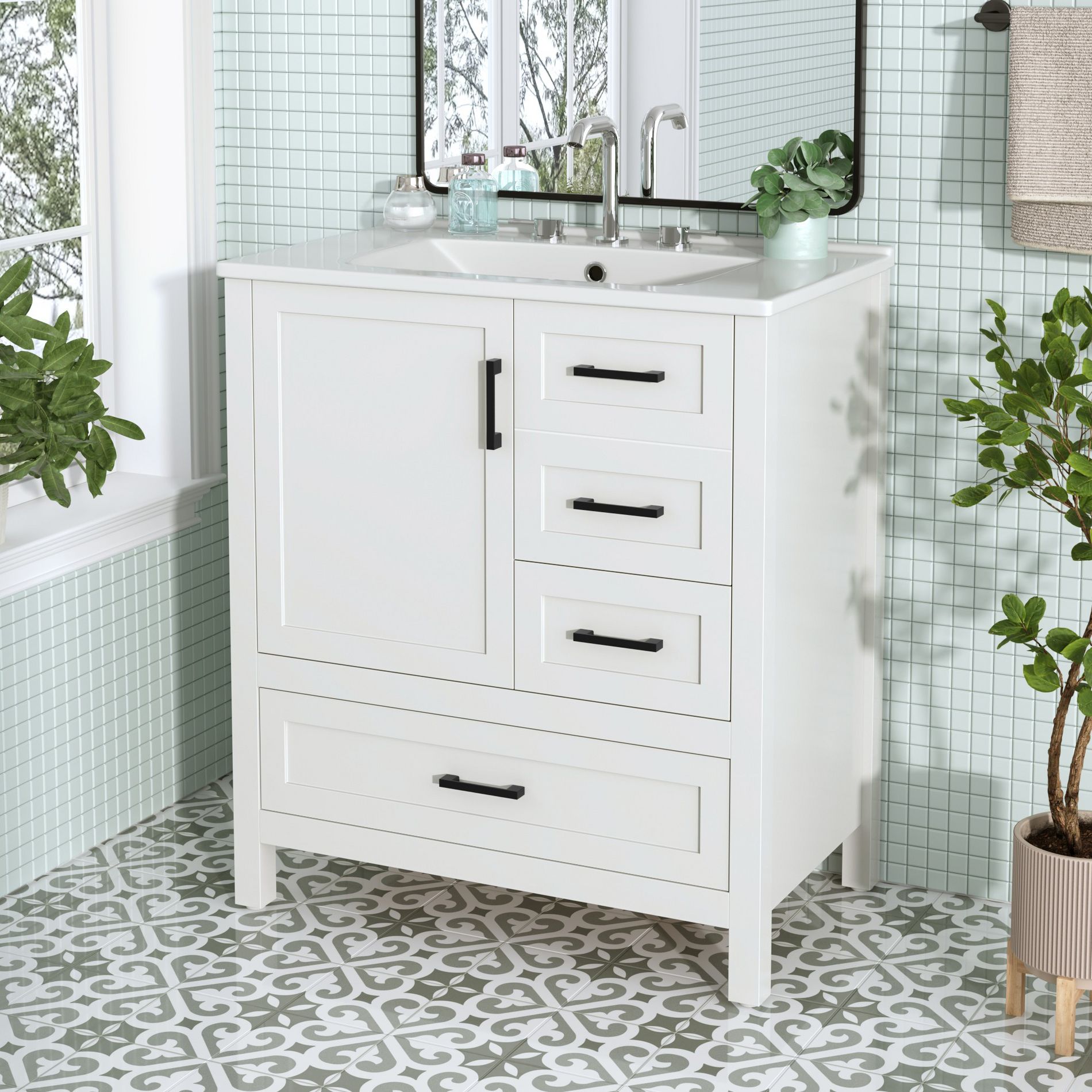 ChicFurnit 30 Inch Bathroom Vanity with Sink Freestanding Bathroom Storage Cabinet with Soft Door and Drawers for Bathroom, 30"*18.5"*34"