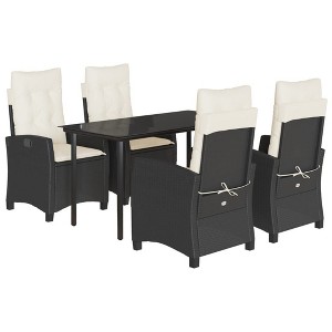 vidaXL - 5 Piece Patio Dining Set with Cushions - Black Poly Rattan - Adjustable Recliners - Glass Tabletop - 1 of 4