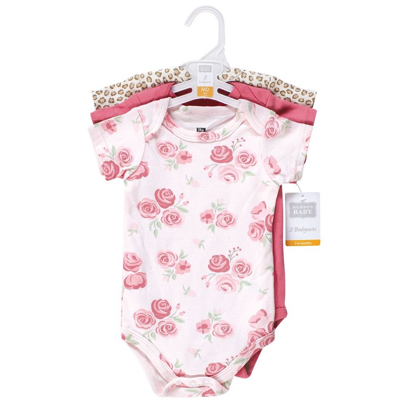 Hudson Baby Infant Girl Cotton Bodysuits, Blush Rose Leopard, 3 of 7