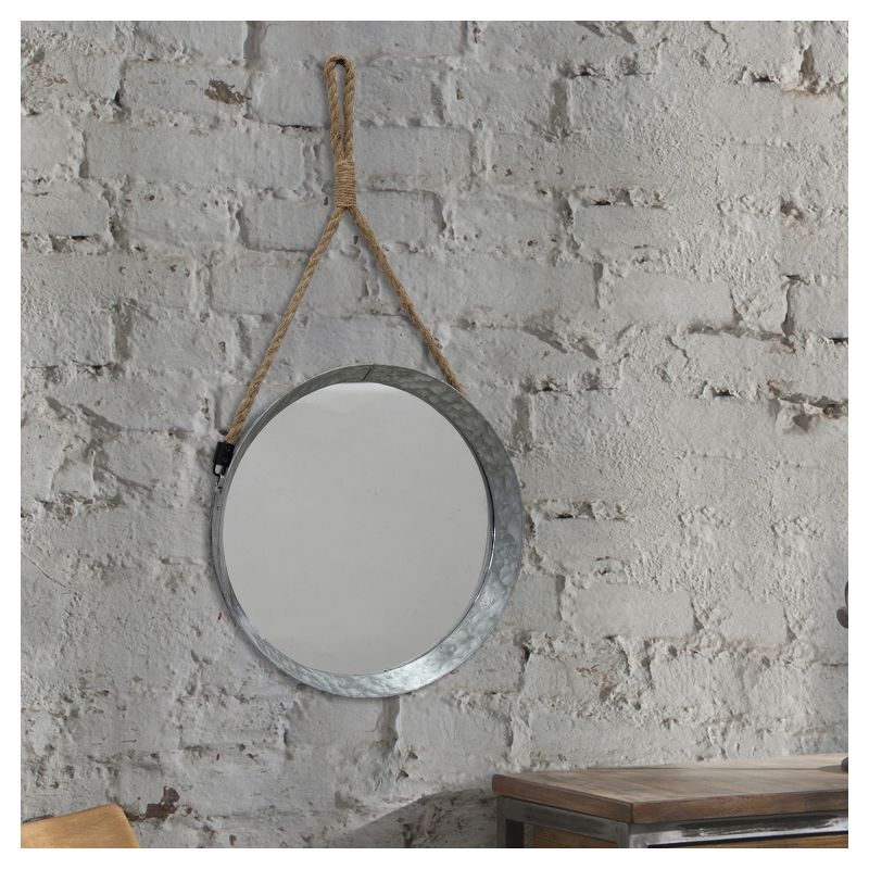 11.9&#34; Suspended Round Galvanized Metal Wall Mirror with Rope Hanging Loop Brown/Silver - Stonebriar Collection, 3 of 8