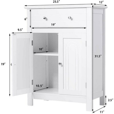 White Freestanding Bathroom Storage Cabinet with Adjustable Shelving