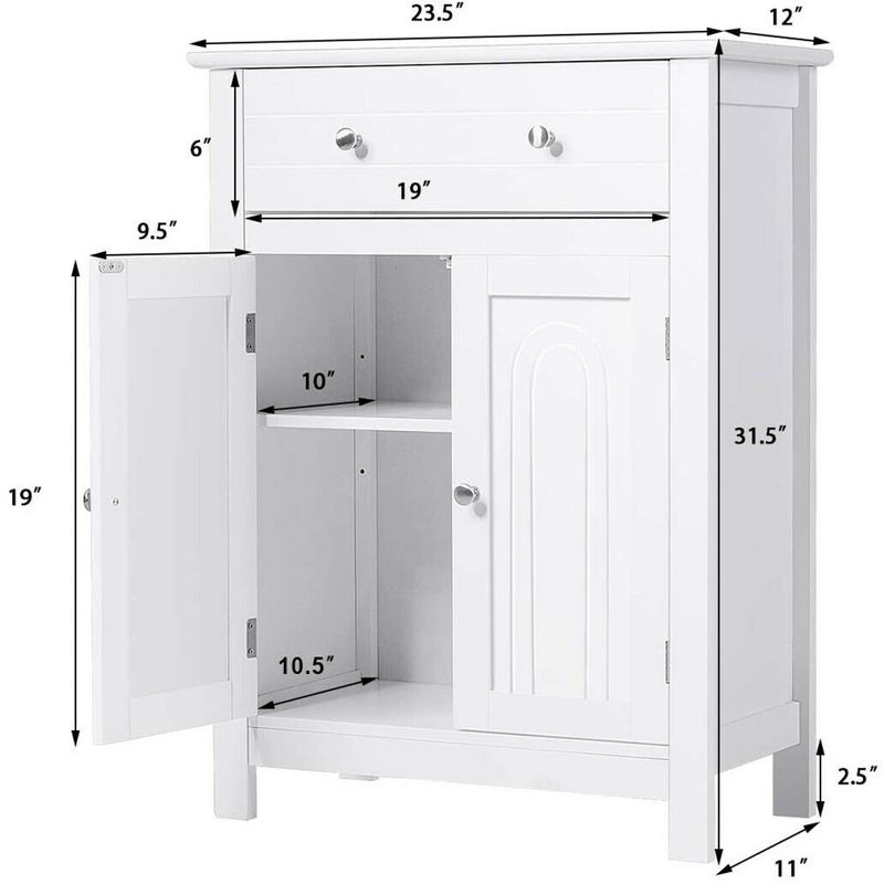 Costway Bathroom Storage Cabinet Free Standing Large Drawer W/Adjustable Shelf White, 2 of 11