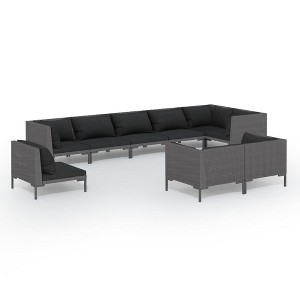 vidaXL 9 Piece Patio Lounge Set with Cushions Round Rattan Dark Gray - 1 of 4