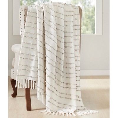 Ivory Cotton Knitted Reversible Throw Blanket, 60 x 70