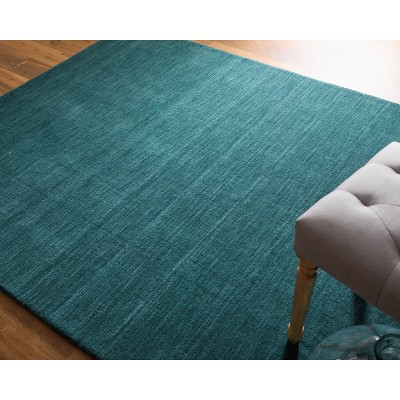 Teal Blue Hand-Loomed Wool Rectangular Area Rug 3'6" x 5'6"