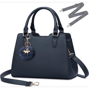 Women's Top Handle Tote Bag PU Faux Leather Shoulder Bag Women's Wallet Handbag with Cute Pom Pom - 1 of 4