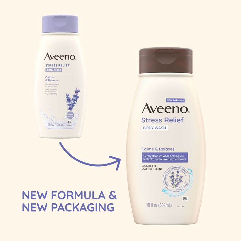 Aveeno Stress Relief Body Wash - Lavender - Fresh Scent - 18 fl oz, 4 of 9