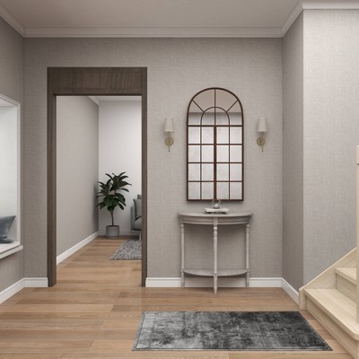 Charming Light Brown Demilune Console Table with Storage Shelf