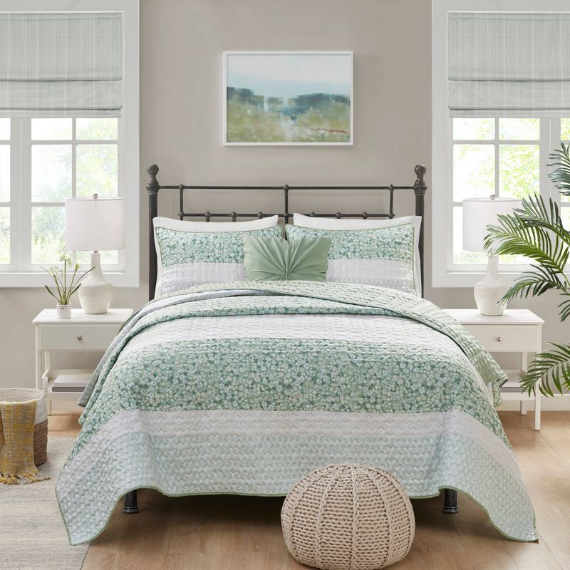Madison Park 4pc Tulia Seersucker Quilt Bedding Set with Throw Pillows Green, 4 of 13