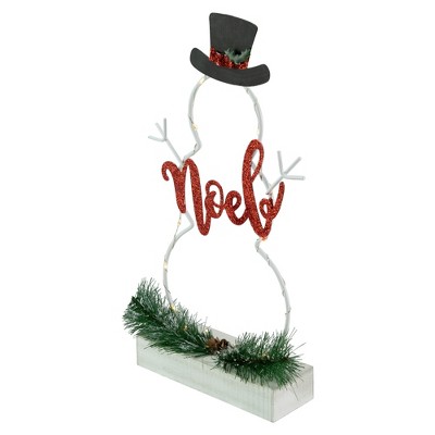12.75" LED Lighted Snowman Silhouette Noel Sign with Pine Accents
