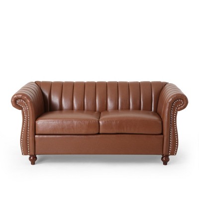 NicBex PU Leather Loveseat Sofa with Nailhead trim Modern Upholstered 2 Seater Couch with Wood Legs for Living Room,Apartment,Brown