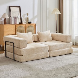 Sapphtopaz Convertible Floor Sofa Couches for Living Room with Fixed-Shape Frame Sectional Cloud Sofa with Chenille Fabric for Apartment - 1 of 4
