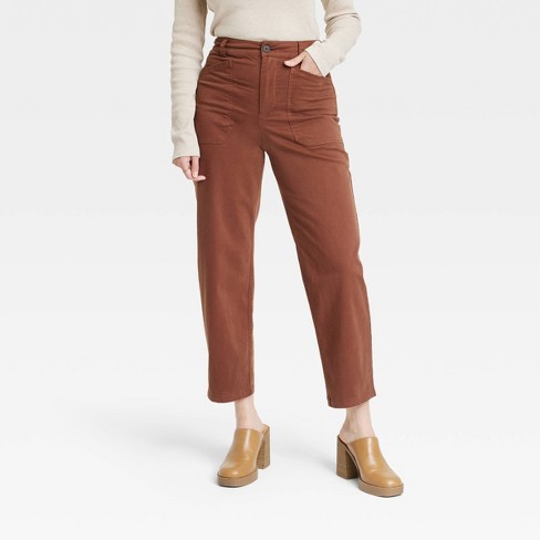 Women's High-rise Barrel Leg Pants - Universal Thread™ Brown 10 : Target