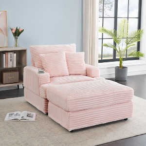 Sapphtopaz Accent Chair and Ottoman Set Comfortable Single Sofa Corduroy Fabric with Cushion 2 Pillows for Living Room, Bedroom, Office, Indoor - 1 of 4