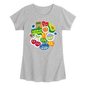 Girls' - Instant Message - Fruit Stamps Fitted Short Sleeve Graphic T-Shirt - 1 of 4