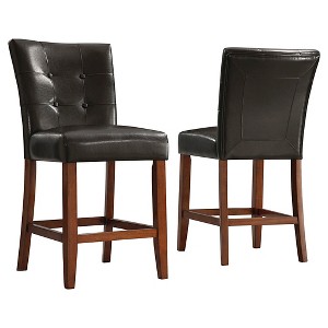 Set of 2 24" Alexandra Button Tufted Counter Height Barstool Dark Brown - Inspire Q: Rubberwood Frame, Vinyl Upholstery - 1 of 4