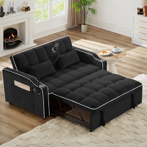 Lycvki Versatile Adjustable Velvet Pull-Out Sleeper Sofa Bed and Side Pockets - 1 of 4