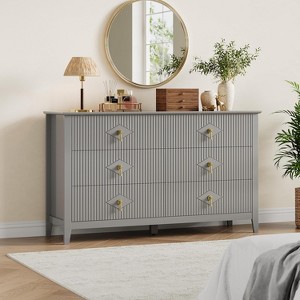 6-Drawer Wood Fluted Dresser 54 Inch Wide, Modern Chest of Drawers, Storage Organizer Cabinet for Living Room, Hallway, Entryway, - 1 of 4