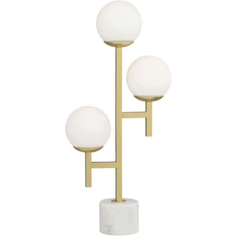 360 Lighting Rafael 30" Tall Large Modern Glam Luxe End Table Lamp 3-Light Gold Marble Metal Single White Globe Shade Living Room Bedroom Bedside, 1 of 10