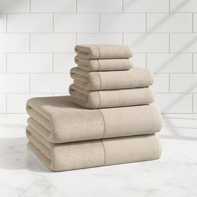 Ultra-Soft Cotton and Modern Linen-Like Border Bath Towels - Great Bay Home