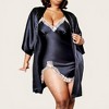 Anna-Kaci Lounge Women's 2-Piece Satin Slip Dress and Robe Set with Lace Trim Details and Elegant Flowing Layered Silhouette - 2 of 4