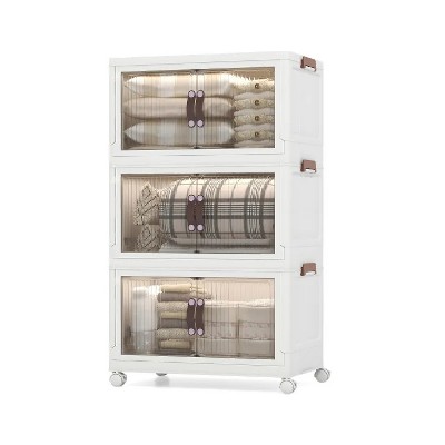 60 Gal Stackable Storage Boxes Bins with Magnetic Doors and Lockable Casters