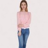 Anna-Kaci Women's Sheer Yoke Long Sleeve Blouse with Ruffle Neckline and Cinched Waist Detail - 4 of 4