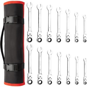 14-Piece Silver Metric Ratcheting Wrench Set (6-19mm) ¨C Chrome Vanadium Steel with Storage Bag for Truck/Garage Projects - 1 of 4