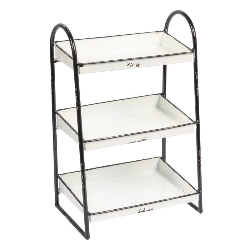 3-Tier Metal Tray with Black Frame and  Rim Heavily Distressed White - Storied Home, 1 of 11