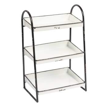 3-Tier Metal Tray with Black Frame and  Rim Heavily Distressed White - Storied Home