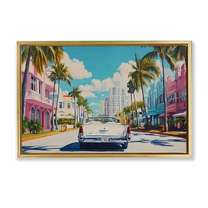 Stupell Industries Classic Car in Tropical Town Floating Frame Canvas Art - 1 of 4