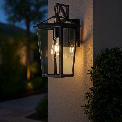 ALOADECOR Modern Matte Black Outdoor Wall Lantern with Clear Tempered Glass Open Bottom Design Light Fixture for Entryway (¨2 Pack)