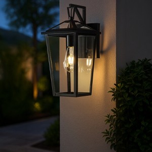 ALOADECOR Modern Matte Black Outdoor Wall Lantern with Clear Tempered Glass Open Bottom Design Light Fixture for Entryway (¨2 Pack) - 1 of 4